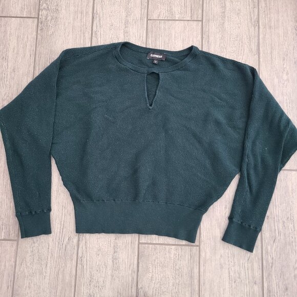 Express Forest Green Keyhole Ribbed Sweater Women's Size Medium - Picture 4 of 10